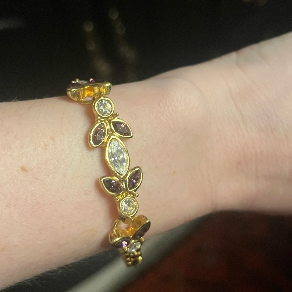 Vintage Gold Tone Bracelet with Purple and Clear Stones